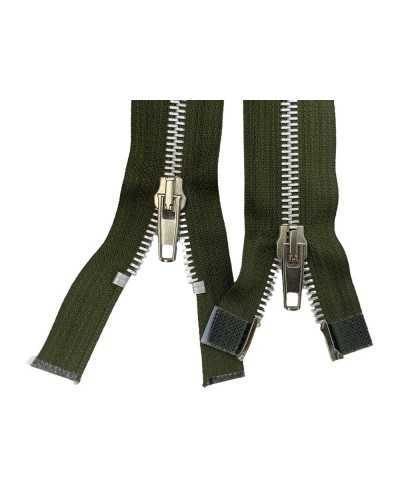 Zip Closure Military Green Double Cursor Chain 6 Silver Metal 60 Cm Long