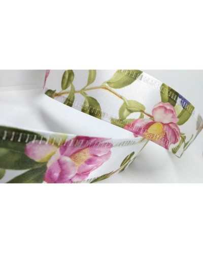 2 mt Ruban de satin imprimé fleuri avec âme en nylon de 4 cm de haut