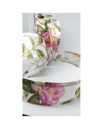 2 m langes Satinband mit Blumendruck und Nylonkern, 4 cm hoch