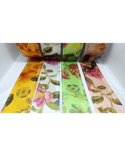 2 mt Flower printed satin ribbon with nylon core 4 cm high