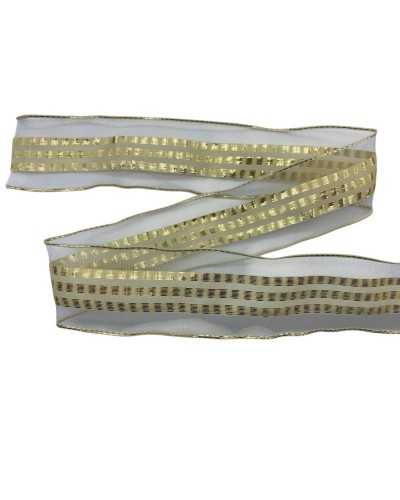Geflochtener Süßigkeitsgürtel Organza Organza Gold Lurex gestreift hoher Höhepunkt 40 mm hoch