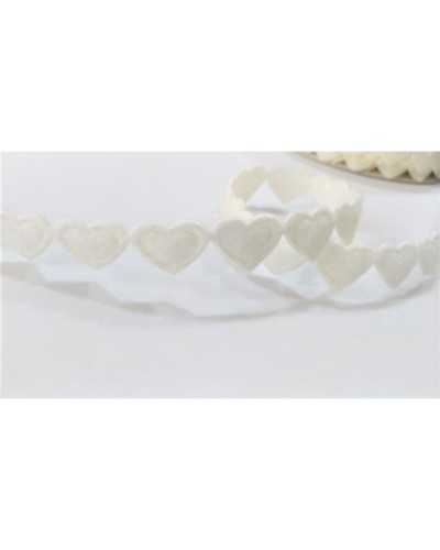 Thermoadhesive milky white heart trimmings in lenci cloth 13 mm high