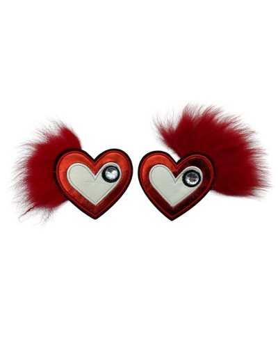 Couple DX SX Application Patch Thermoaderie Coeur rouge Coeur rouge Fourrure 8x13 cm