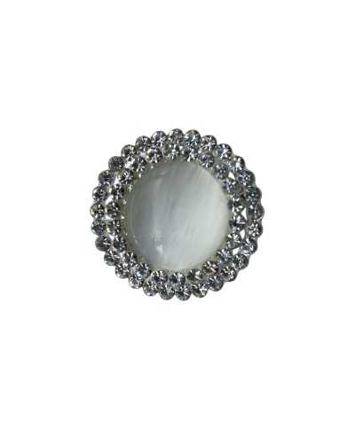Rhinestone jewelry button silver white round milk 23 mm