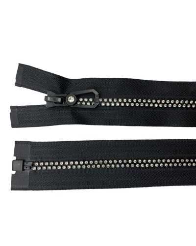 Charnière à glissière noire avec strass - chaîne de bijoux, 70 cm, 1 curseur