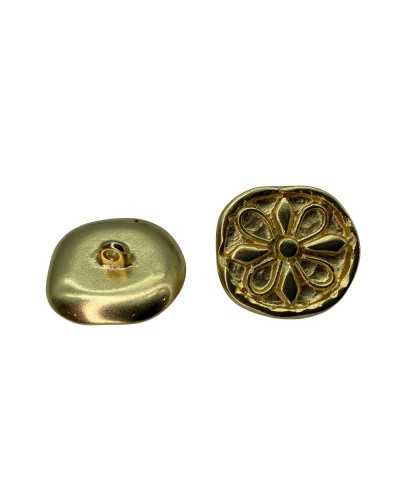 Bouton Métal Rond Boutonnière Tige Modèle Fleur Doré Mesure 2 Cm