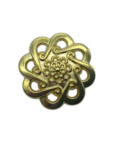 Glossy gold metal button Flower stem 28x28 mm