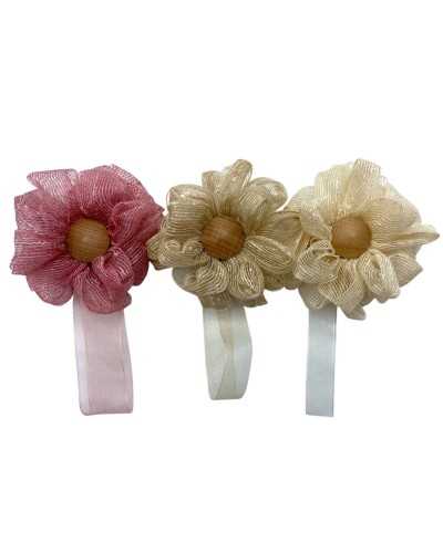 Aimant de fleurs avec voile et hémisphère en bois pour rideau avec ruban organza