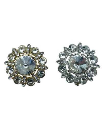 Round jewel button with rhinestone 3 sizes 22 mm linear 36 gold and silver metal base