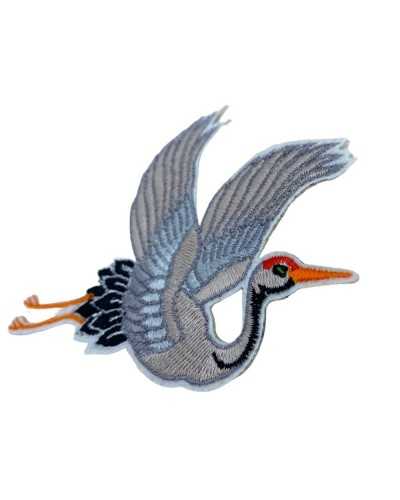 Application Thermoadhesive sticky patch embroidery heron bird volatile 10x9 cm self-termoadesive, left, crane