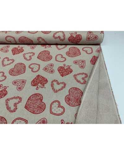 50 cm Tela Panamá Tapicería Estampado shabby corazones rojos 280 cm alto