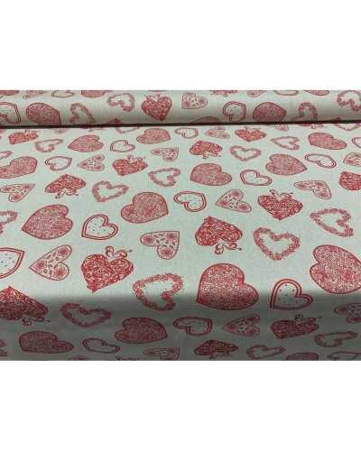 50 cm Tessuto Panama Tappezzeria Stampato cuori shabby rosso alto 280 cm