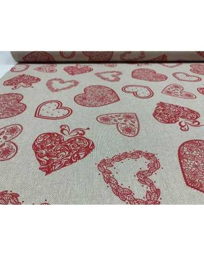 50 cm Panama fabric Upholstery Printed shabby red hearts 280 cm high