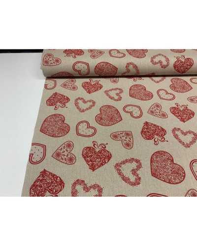 50 cm Panama fabric Upholstery Printed shabby red hearts 280 cm high