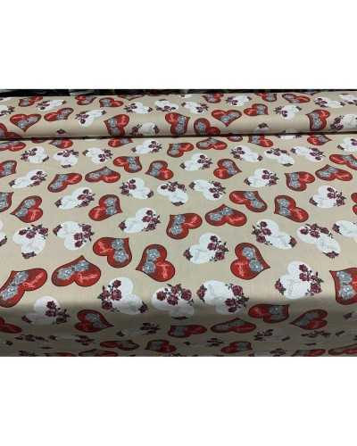 50 cm Tela Panamá Tapicería Corazones estampados con rosas rojas shabby 280 cm alto