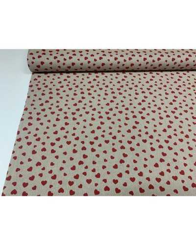 50 cm de Tissu Panama Tapisserie Imprimée cœurs petit minable rouge 280 cm de haut