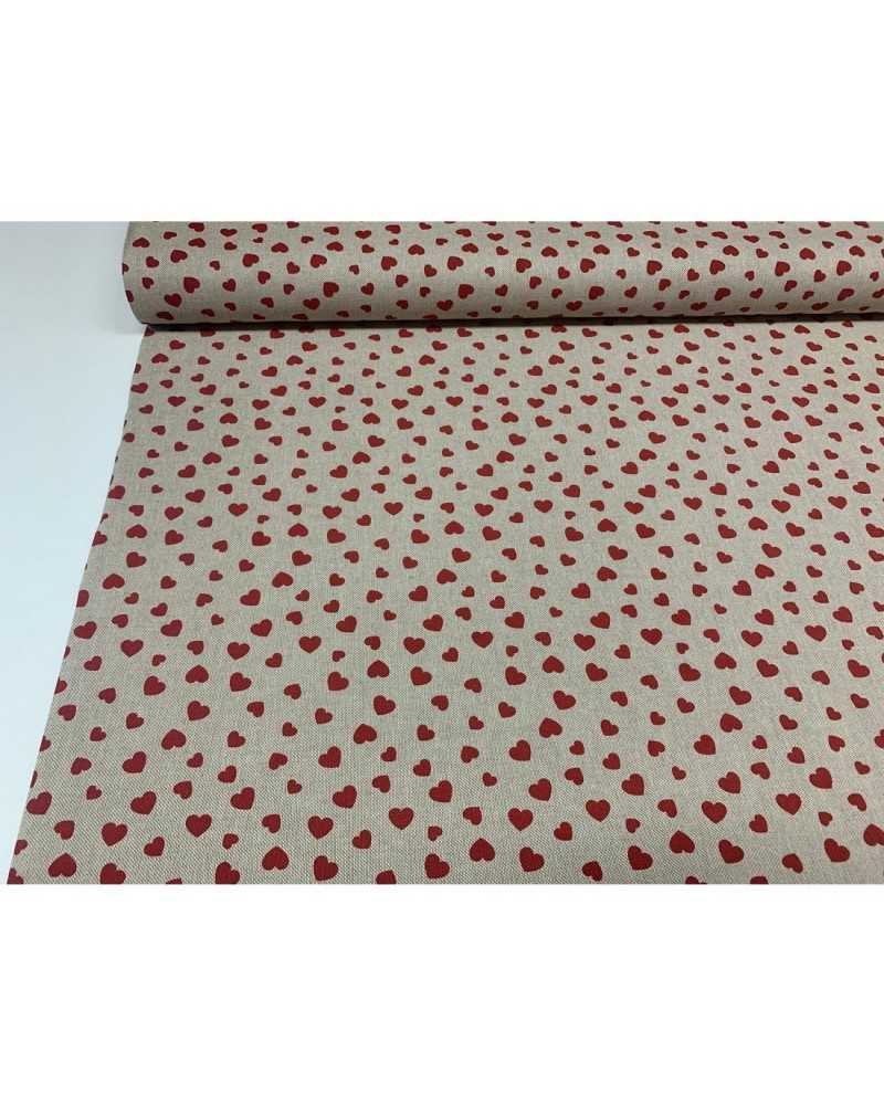 50 cm Tela Panamá Tapicería Estampado pequeños corazones rojo shabby 280 cm alto