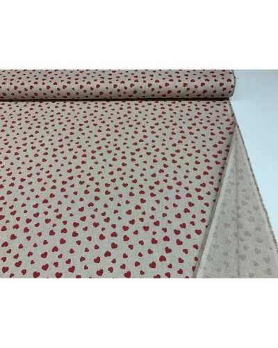 Tissu d'ameublement Panama 50 cm Imprimé petits coeurs rouge shabby 280 cm de haut