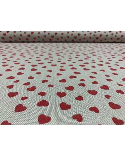 50 cm Tessuto Panama Tappezzeria Stampato cuori piccoli shabby rosso alto 280 cm
