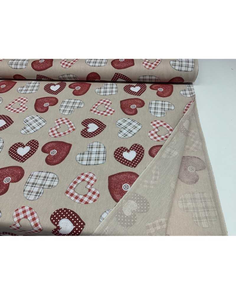 Tissu Panama 50 cm Tapisserie d'ameublement Imprimé Coeurs Pois Rouge écossais shabby haut 280 cm
