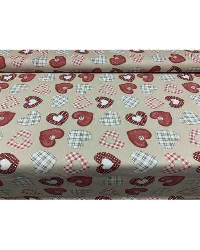 50 cm Tela Panamá Tapicería Estampado Corazones Pois Escocés rojo shabby alto 280 cm