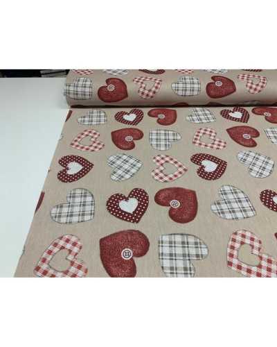 50 cm Panama-Stoff, Polsterung, bedruckt, Herzen, Pois, schottisch, rot, schäbig, Höhe 280 cm