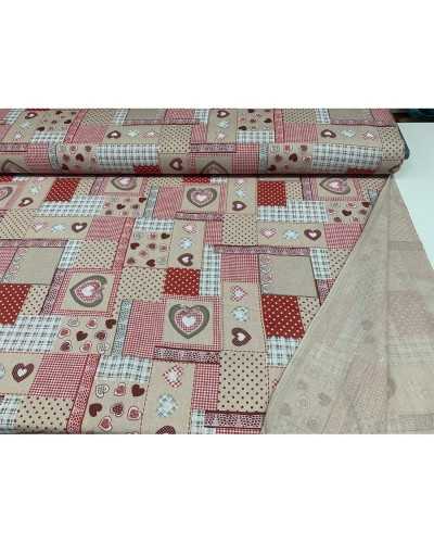 50 cm Panama Tissu Rembourrage Imprimé Coeurs Écossais Mixte Dentelle Shabby Rouge 280 cm de haut
