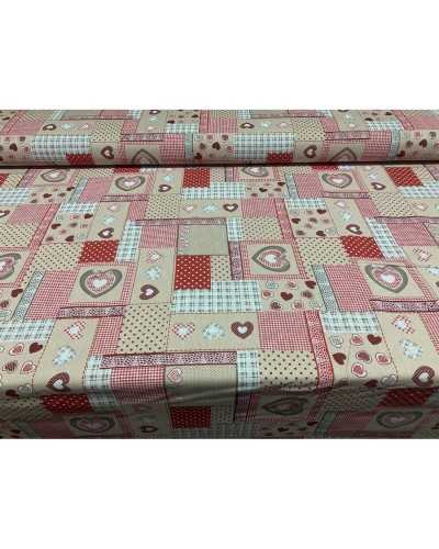 50 cm Panama-Stoff für Polsterung, bedruckte Herzen, schottische gemischte Spitze, Shabby-Rot, 280 cm hoch