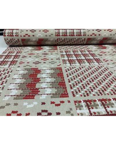 50 cm Tissu Panama Tapisserie d'ameublement Imprimé Petits Coeurs Géométriques Shabby rouge 280 cm de haut