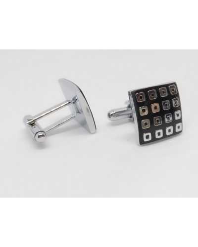 Cufflinks with Silver and Black Square Buttons in Shiny Metal