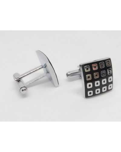 Cufflinks with Silver and Black Square Buttons in Shiny Metal