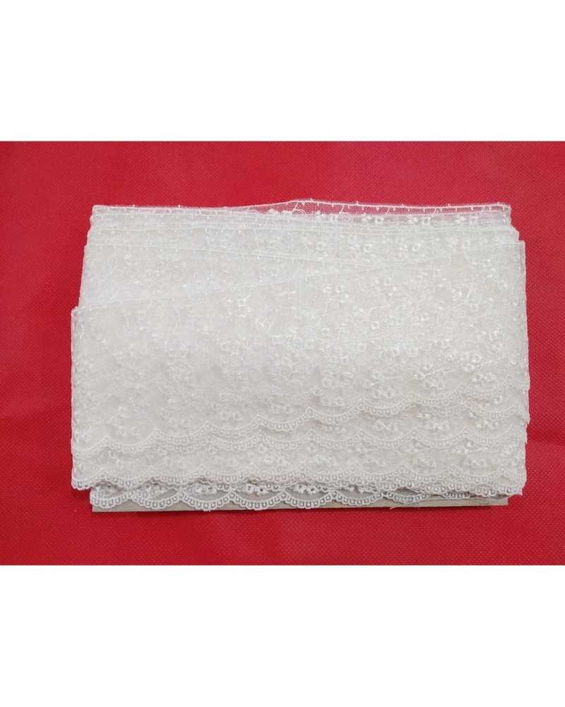 Passamaneria Merletto Pizzo in Tulle Ricamato Smerlato Fiori alto 7 cm