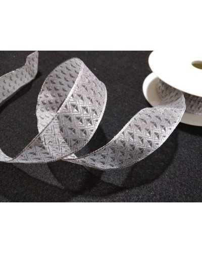 Passementerie Ruban De Noël Géométrique Losange Argenté Haut 25 Mm