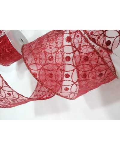 Passementerie Ruban De Noël Organza Géométrique Lamè Lurex Haut 60 Mm