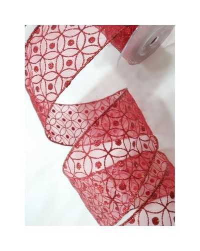 Passementerie Ruban De Noël Organza Géométrique Lamè Lurex Haut 60 Mm