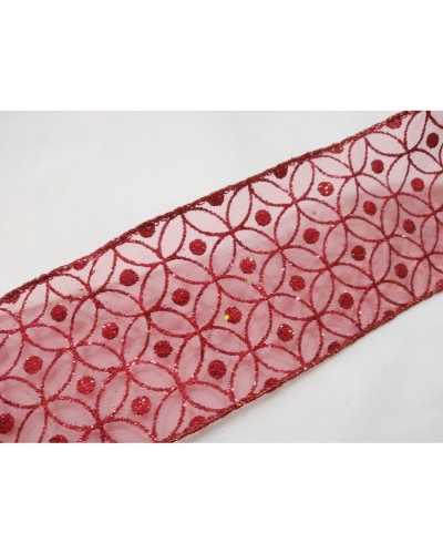 Passementerie Ruban De Noël Organza Géométrique Lamè Lurex Haut 60 Mm
