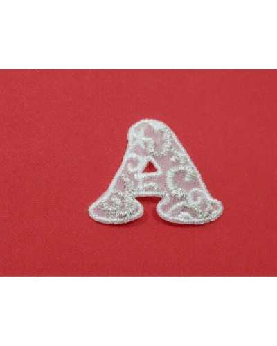 Thermoadhesive Letter in Sangallo Base White Organza Embroidered Silver Lurex High 3 Cm