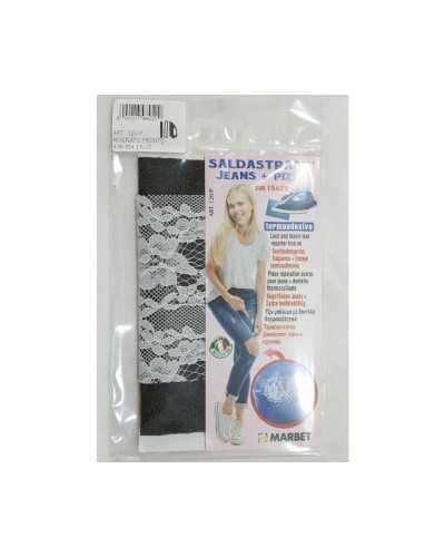 Schwarze Jeans-Riemendichtung + thermoklebende Spitze, cm 15 x 20