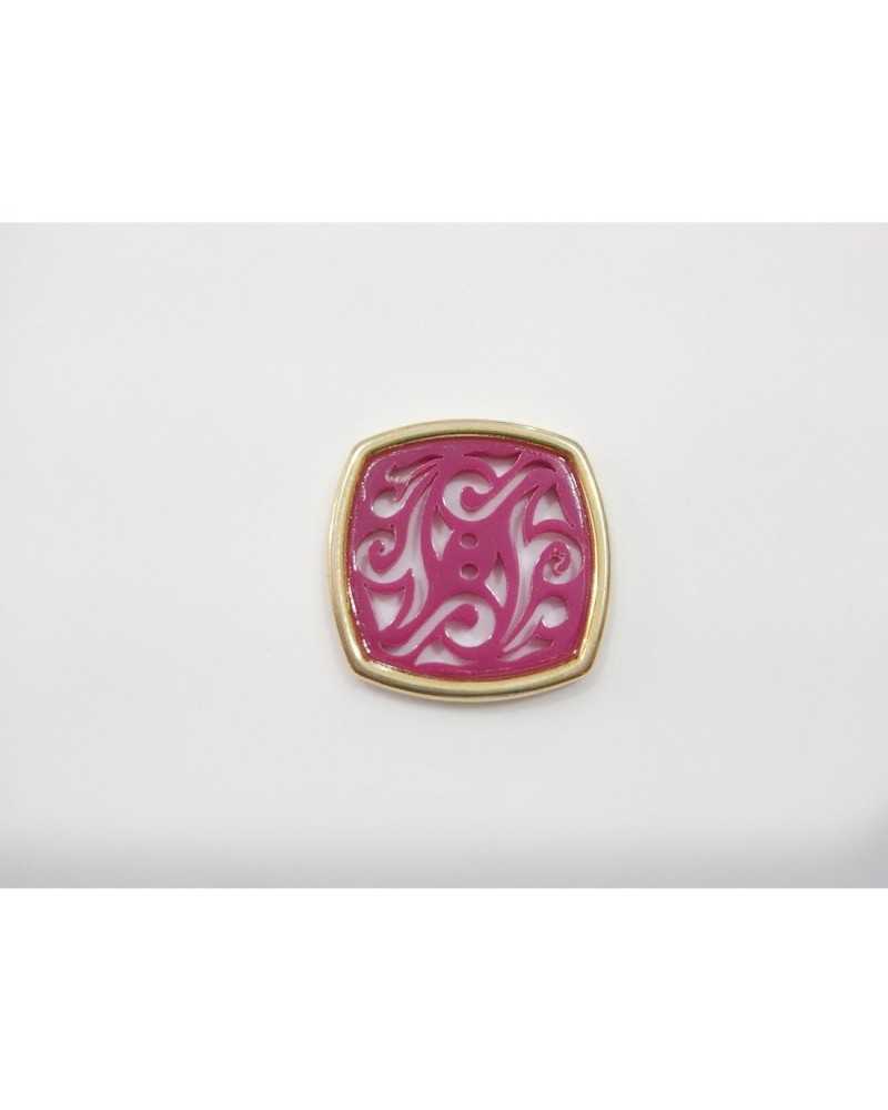 Carved Square Button Acetate Polished Gold Edge Metal 2 Holes Size 32
