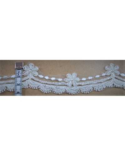 Verzierungen, Braut-Spitze, weißer Milchtüll, gewellter Perlen-Finish, 4 cm hoch