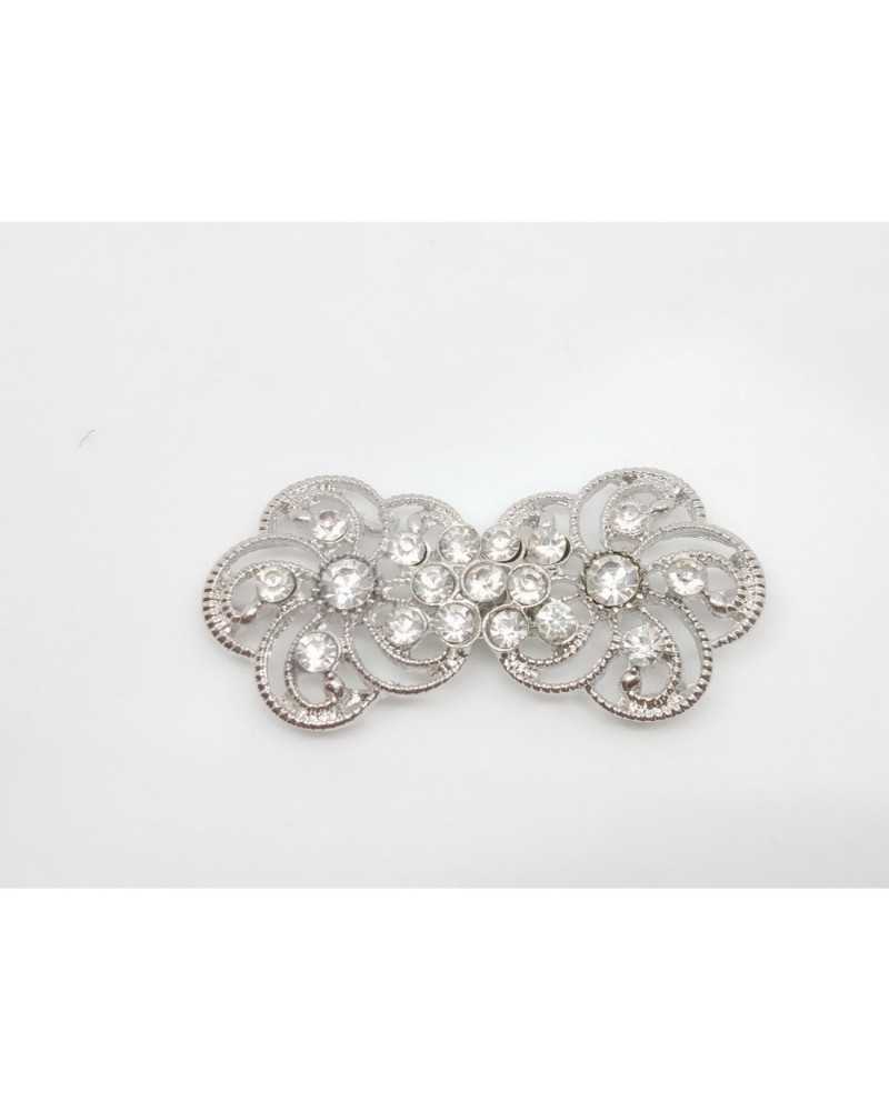 Alamaro Bijou Fermoir Crochet Veste Métal Poli Argent Strass 50x25 Mm