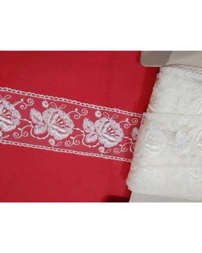 Spitzentrennwand aus Tüll mit Rosenmotiv, bestickt, cremefarben, Höhe 5 cm