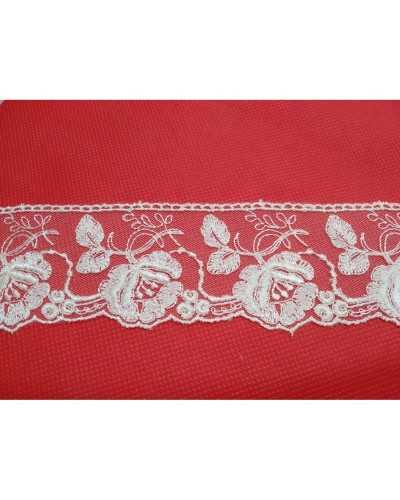 Passementerie Dentelle Tulle Crème Brodé Festonné Dis. Rose 55mm de haut