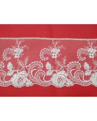 Puntilla Tul Crema Bordado Festoneado Dis. Rosa 10 cm de alto