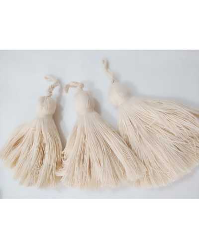 Clé Pompon Ecru Coton Naturel Haut 15 Cm