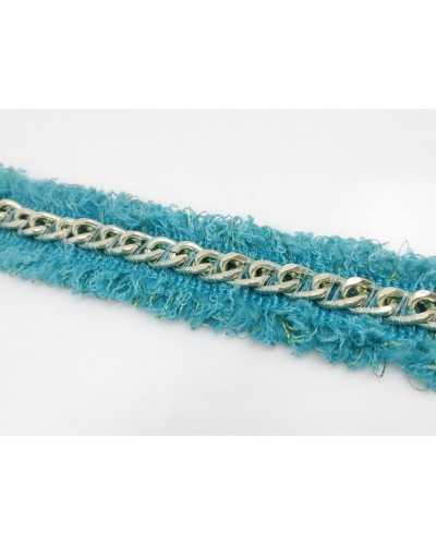 50 Cm Passamaneria Bouclè Bordo Verde Tiffany Con Catenella Platino Alta 2,2 Cm