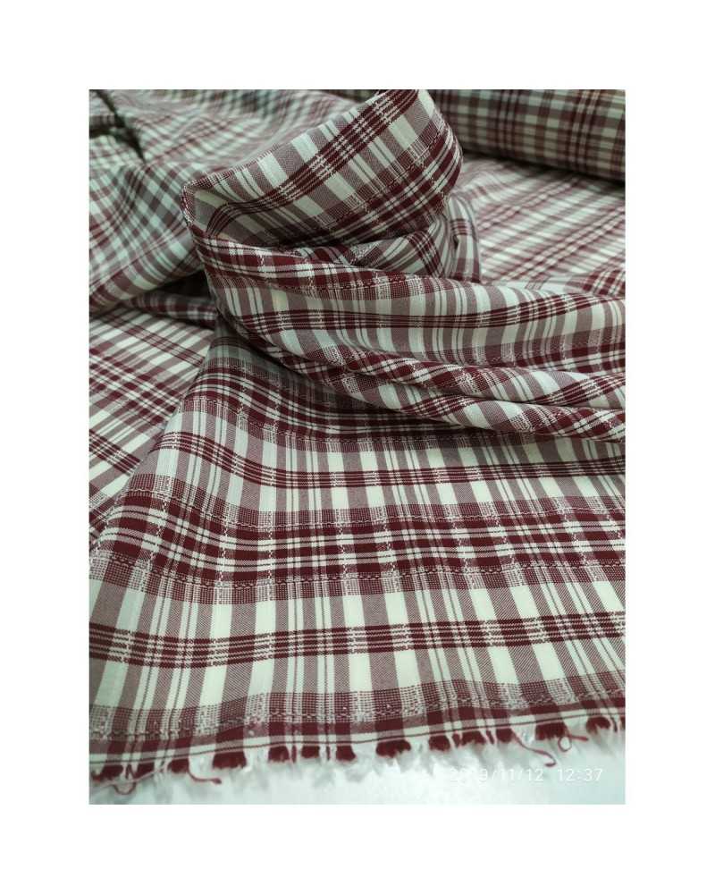 Cream and Bordeaux Semi-elastic Viscose Creponne Scottish Fabric 145 Cm High