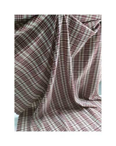 Halbelastischer schottischer Stoff aus Viskose-Creponne in Creme und Bordeaux, 145 cm hoch