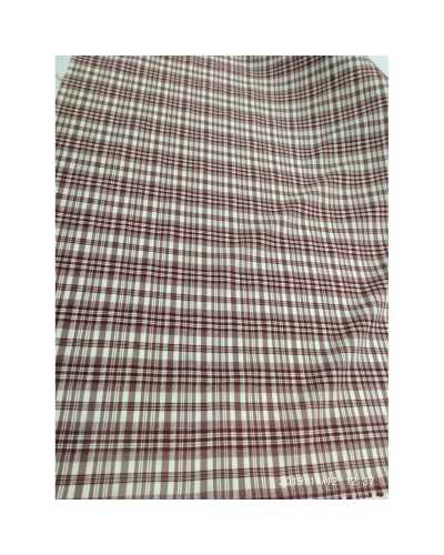 Tissu écossais crépon de viscose semi-élastique crème et bordeaux 145 cm de haut