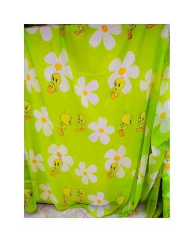 Stoffvorhang Schleier Tweety mit weißer Blume hoch 280 cm